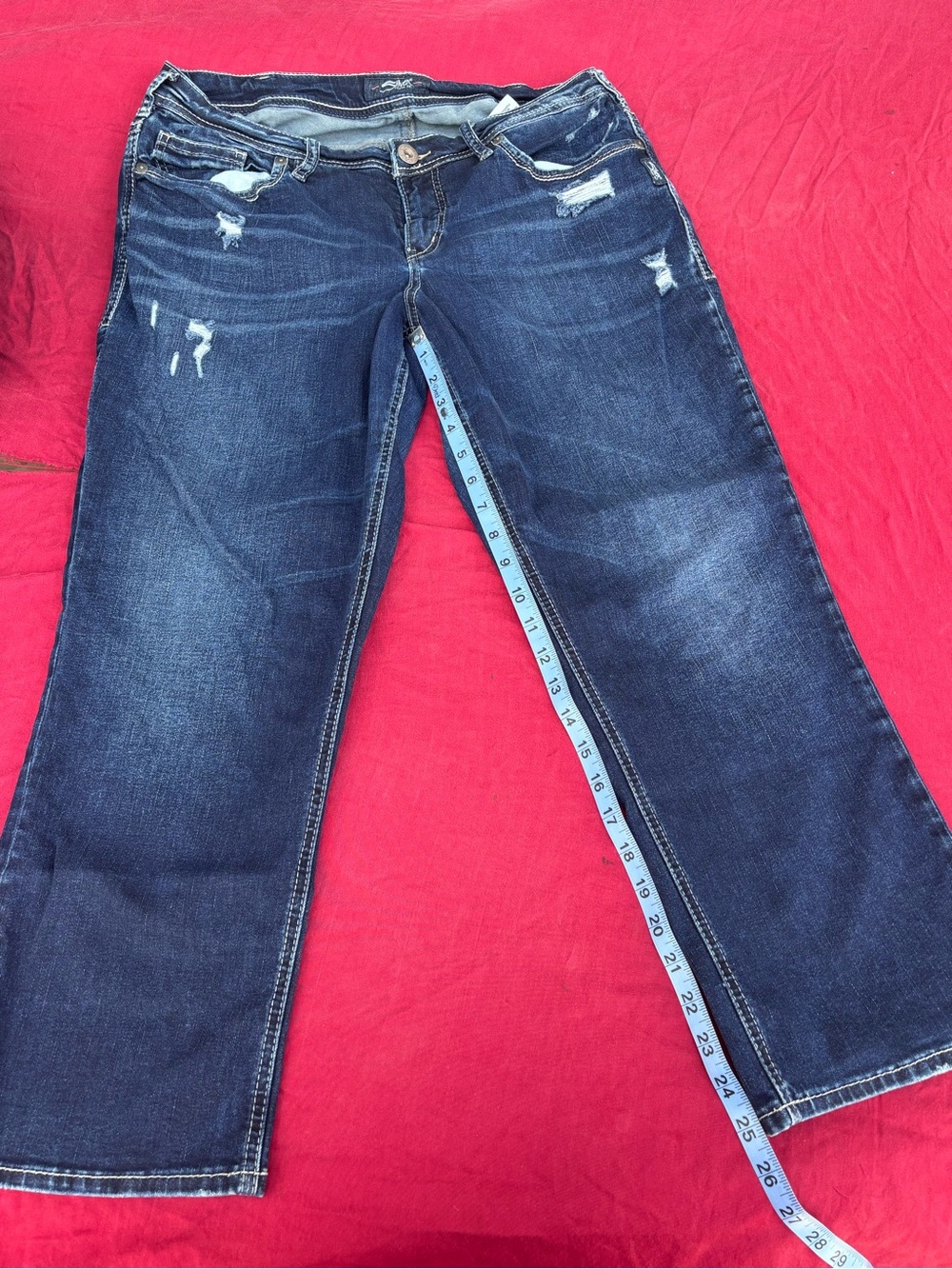 Silver Suki Women's Dark Wash Distressed Straight-Leg Jeans - Blue